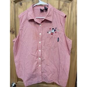 Mickey Unlimited 22W/24W Red Gingham Mickey Mouse Embroidered Sleeveless Shirt